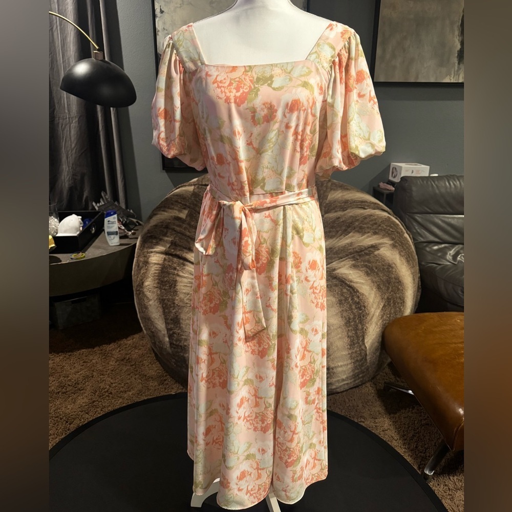Gibson Latimer Pink Floral Puff Sleeve Maxi Dress S Cottagecore Boho